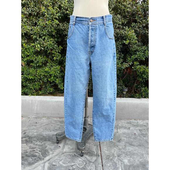 Vintage Structure Baggy Button Fly Blue Denim Jeans 1990s - Picture 2 of 11